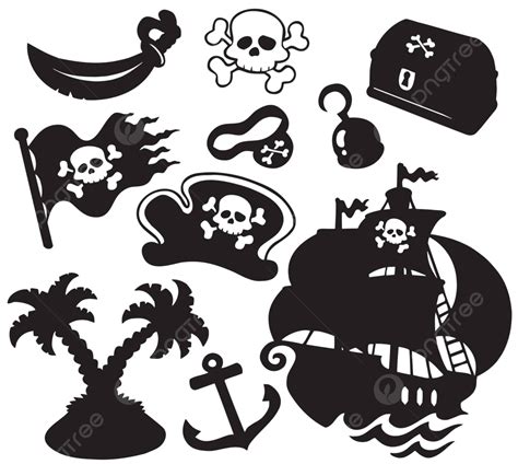 Pirate Silhouettes Collection Objects Warn Banner Vector Objects Warn