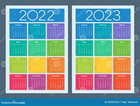 Calendario Colorato Per Il 2022 2023 Anni La Settimana Inizia Domenica