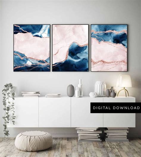 For more contemporary printable art, visit our home page to. Navy Pink Wall Art Set of 3 Blue Blush Pink Wall Art ...