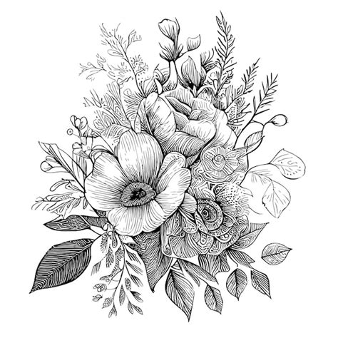 Premium Vector Flower Bouquet Hand Drawn Sketch Illustration Wild Flowers