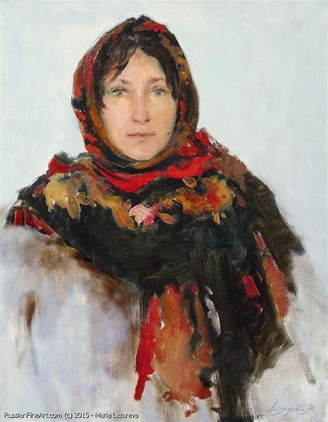 Portrait Of Irina In A Variagated Headscarf Oil Canvas Russian