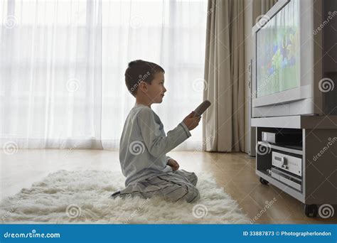 Boy Watching Cartoons In Tv Stock Illustration Illustration Of