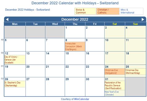 Print Friendly December 2022 Switzerland Calendar For Printing