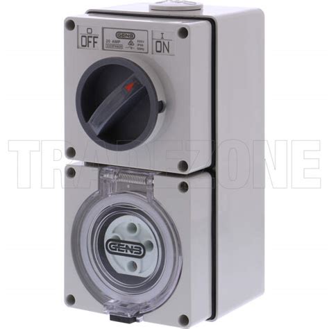 Co3ph420 Gen3 20 Amp 3 Phase 4 Round Pins Industrial Switched Outlet Grey