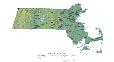 Massachusetts Illustrator Vector Map With Cities Roads And Photoshop