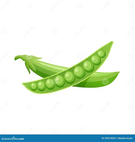 Cartoon Green Peas On White Background Healthy Food Vegetable Harvest