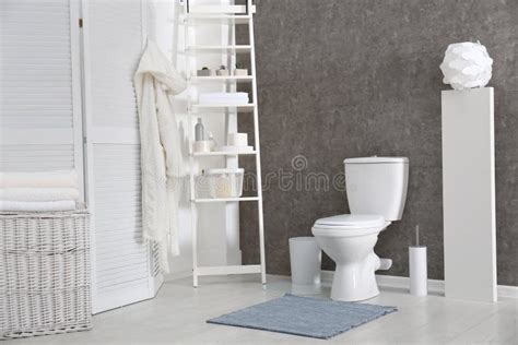 Ceramic Toilet Bowl In Stylish Bathroom Idea For Interior Stock Image