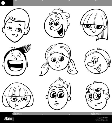Black And White Cartoon Illustration Of Funny Children Or Teens