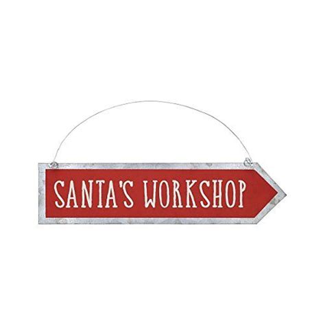 Christmas Tin Arrow Ornament Sign Santas Workshop Christmas