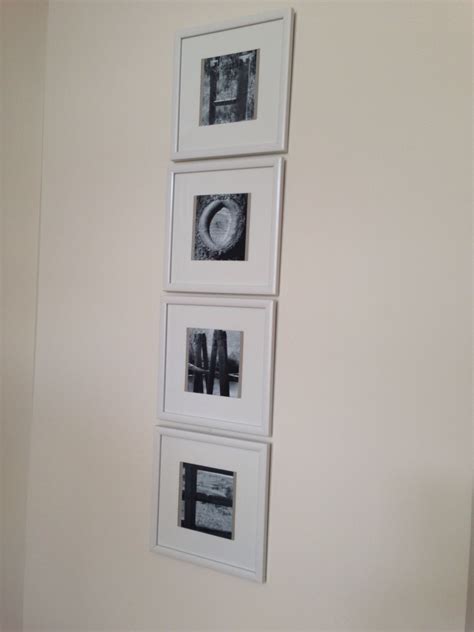 Picture frames with black and white photos that spell out home ...