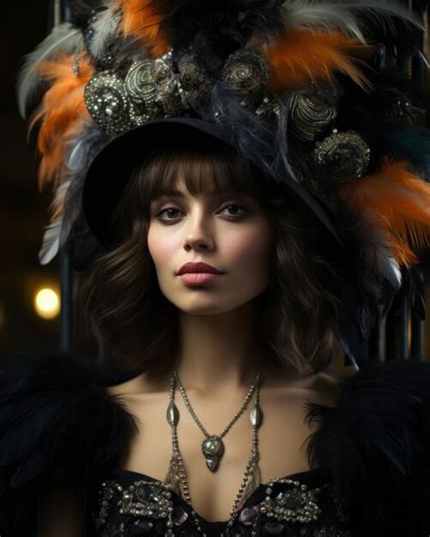 Premium Ai Image A Woman Wearing A Hat With Feathers