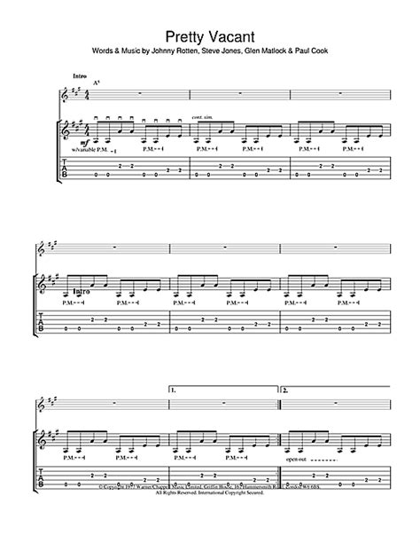 The Sex Pistols Pretty Vacant Sheet Music Pdf Notes Chords Punk