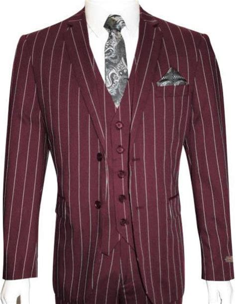 Mens 2 Button Gangster Pinstripe Suit In Burgundy In 2021 1920s Mens