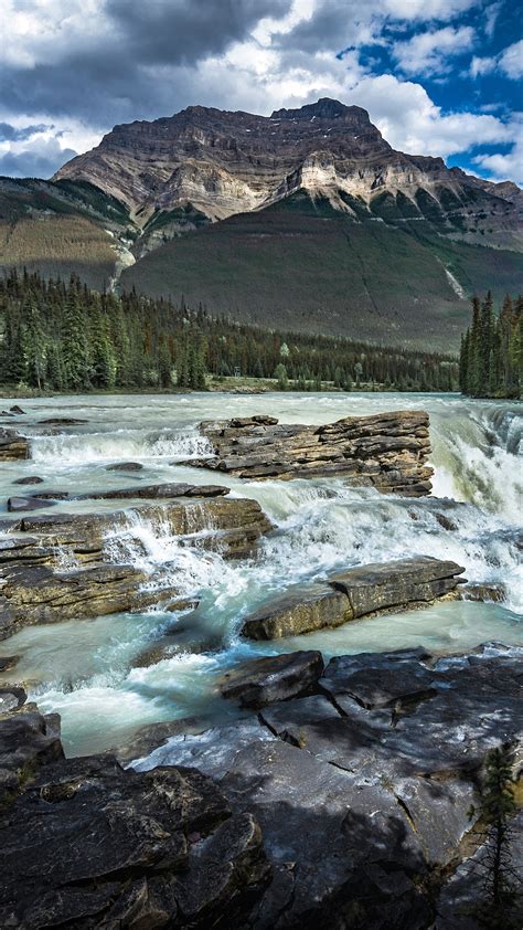 Alberta Athabasca Waterfall And Canadian Rockies Jasper National Park
