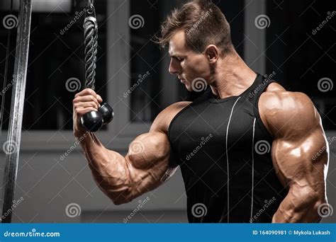 Strong Bodybuilder Perfect Deltoid Muscles Shoulders Biceps Triceps