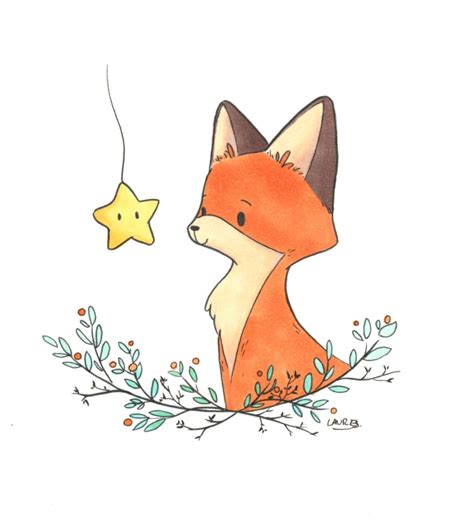 Fox And Star Art Print By Laure S X Small Cute Fox Drawing Fox Art Art