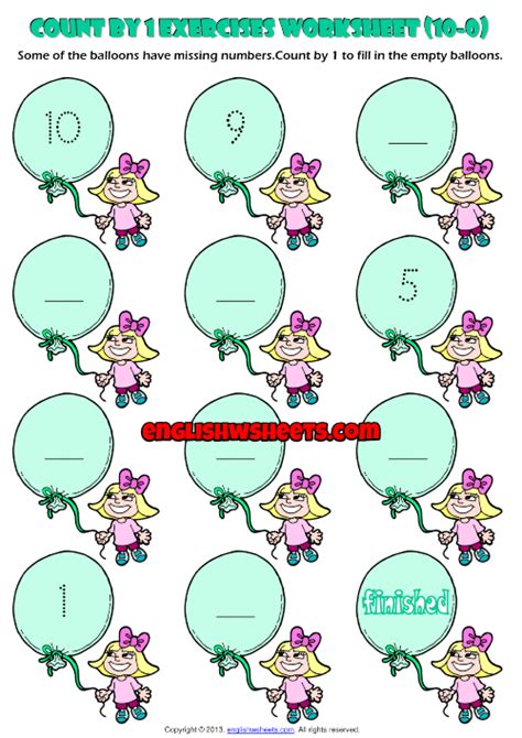 Counting Backwards By 1 From 10 To 0 Exercises Worksheet