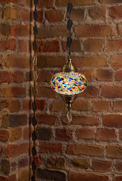 DEMMEX Swag Plug In Turkish Moroccan Mosaic Ceiling Hanging Pendant