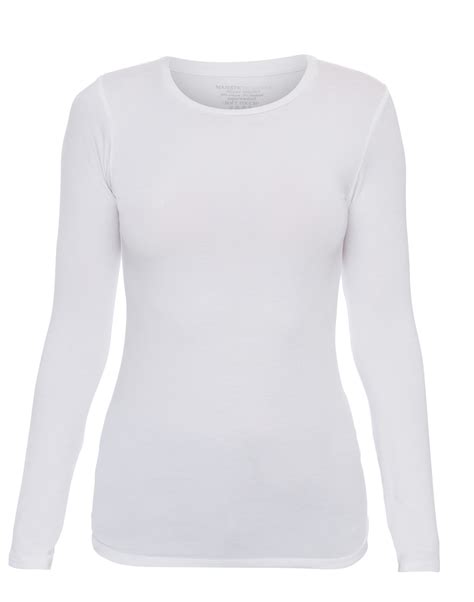 White Crew Neck Long Sleeved Stretch Viscose Top Majestic Filatures