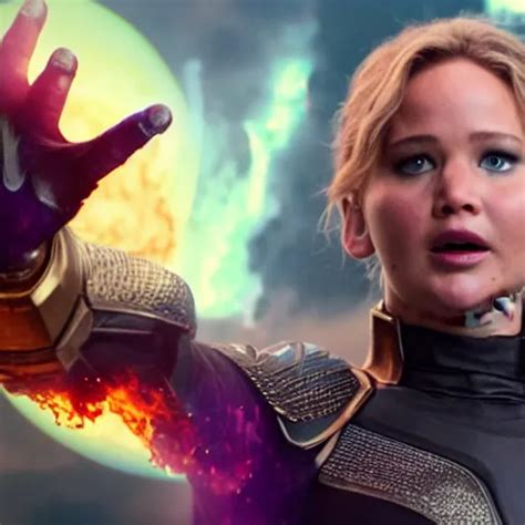 Jennifer Lawrence As Thanos Snapping His Fingers With Stable