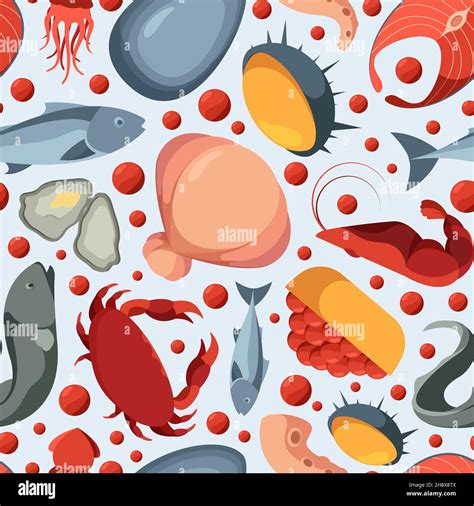 Seafood Pattern Textile Design With Marine Underwater Animals Lobster