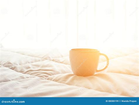 Fresh Morning Coffee On The Bed Stock Image Image Of Modern Scene