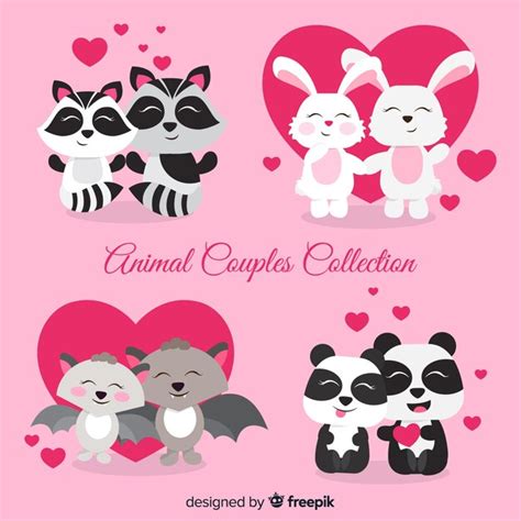 Free Vector Cute Animal Couples Collection For Valentines Day