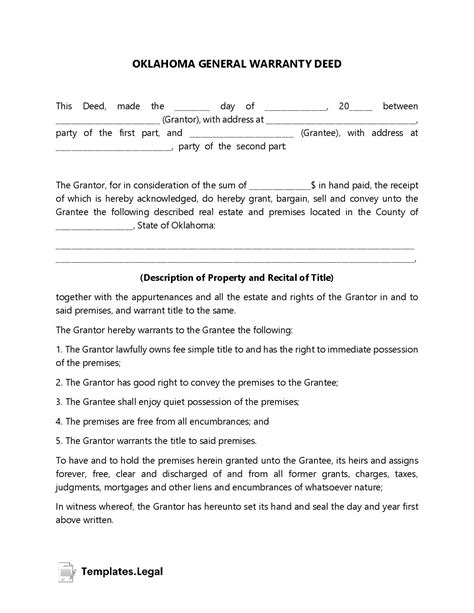 Oklahoma Deed Forms And Templates Free Word Pdf Odt