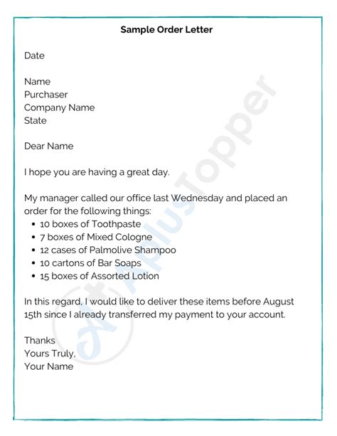 9 Order Letter Samples Format Examples And How To Write Order Letter