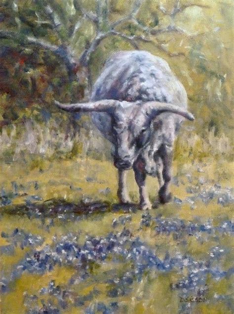 Daily Painting Projects Longhorn In Bluebonnets Oil Painting Cow