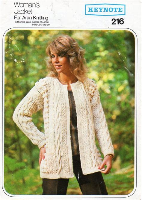 vintage womens aran jacket knitting pattern pdf ladies edge to edge cable cardigan 34 40 aran