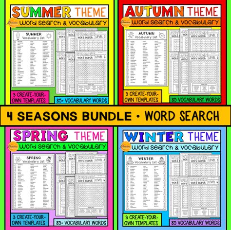 All Seasons Word Search And Vocabulary Lists Resources For Teaching