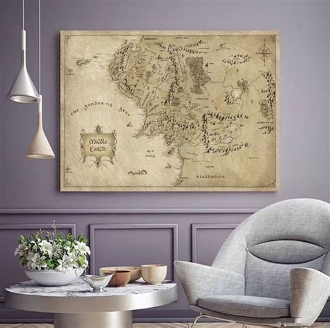 Middle Earth Map Canvas Print Wall Art Wall Decor Home Etsy