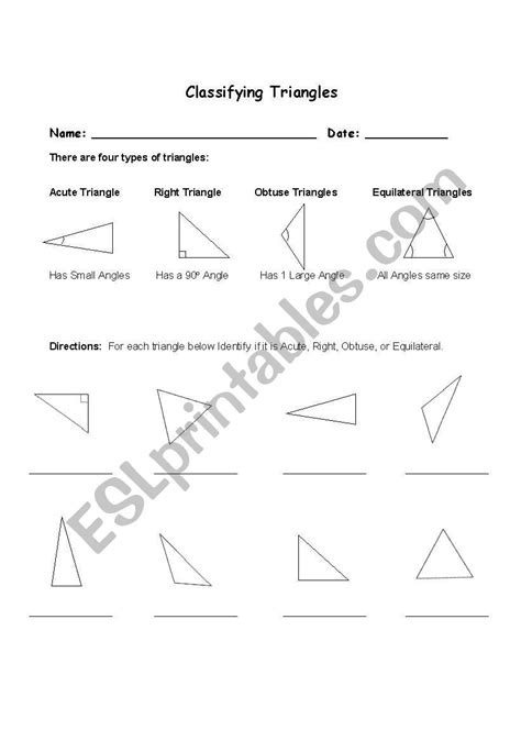 English Worksheets Classifying Triangles