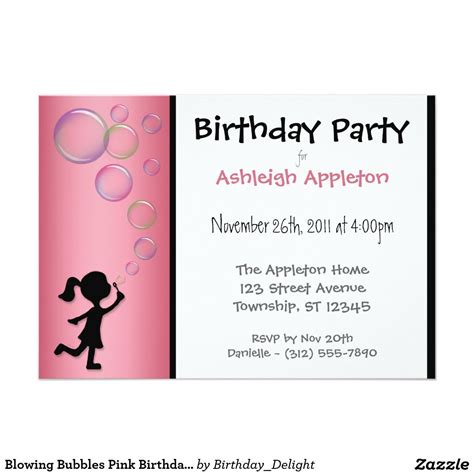 Blowing Bubbles Pink Birthday Invitations 5 X 7 Invitation Card Pink