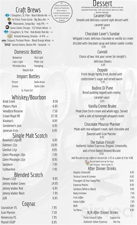 Visani Italian Steakhouse and Comedy Theater menu in Port Charlotte