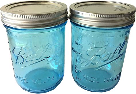 Aqua Blue Glass Wide Mouth Ball Mason Jar 16 Oz Set Of 4 Jars Home