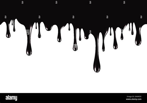 Realistic Black Paint Drips Isolated On A White Background The Flowing