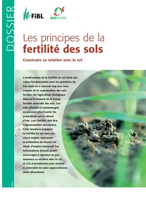 Fibl Nouveau Dossier Sur Les Principes De La Fertilité Des Sols