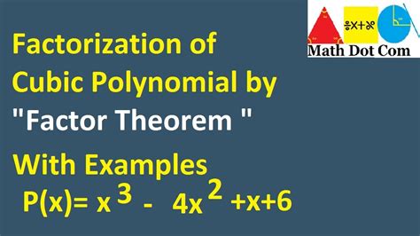 The method i've worked on simply incorporates the known factor into a modified. How to Factor Cubic Polynomial by Factor Theorem | Cubic ...