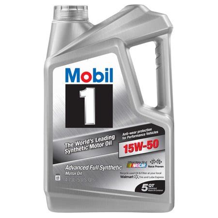 And mobil 1™ advanced full synthetic motor oil is used by more than half of all nascar teams. Mobil 1 15W-50 Full Synthetic Motor Oil 5 qt. - Walmart.com
