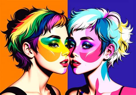 Premium Ai Image Pop Art Lesbian Girls Loving Each Other The Concept Of Lgbt Generative Ai