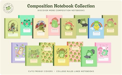 Composition Book Cute Frog With Mushroom Hat College Ruled Notebook Kawaii Cottagecore