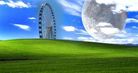 Wallpaper New Blue Sky Moon Silly Green Grass Wheel Clouds