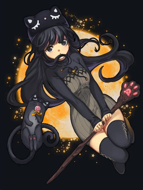 Anime Girl Beautiful Black Eyes Black Hair Cat Dress Headdress