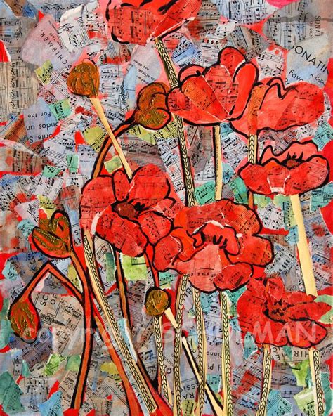 Mixed Media Poppies Flower Painting Flower Art Flower Quilt