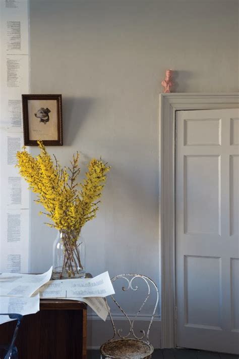 (bathroom walls are painted london stone to match the stone pebbles in the shower and the ceiling is pointing) date published: New Colors by Farrow & Ball