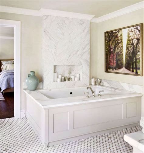 Once i adhered the shiplap boards to the tub, i then covered the nail holes with spackling paste and sanded them after it dried until they were smooth. Wood Panel + Marble Tub Surround | Bathrooms | Pinterest ...