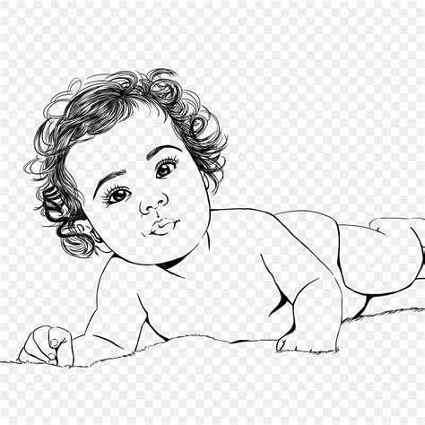 Baby Curly Hair Lineart Ear Drawing Baby Curly Hair Png Transparent