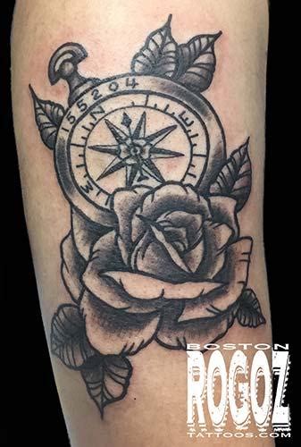 Rose And Compass Tattoo By Boston Rogoz Tattoos